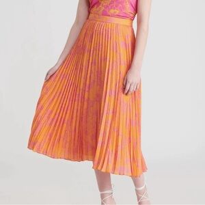 Tanya Taylor Pink and Orange Pleated Midi Skirt